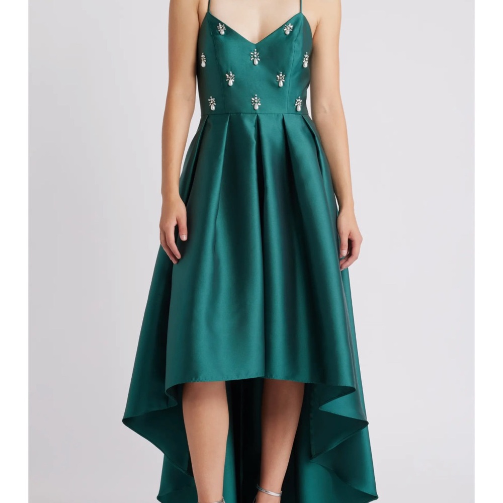 Eliza J Mikado High-Low Dress with Spaghetti Straps